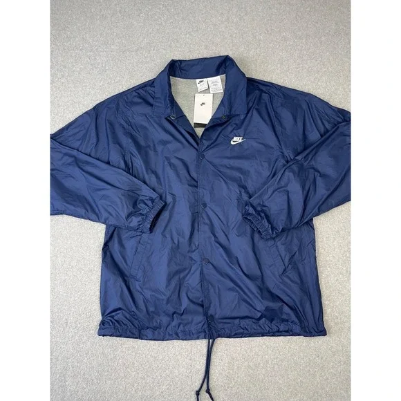 Nike Club Coaches Jacket Mens M Tall Navy Lined Snap Button Up Relaxed Skater